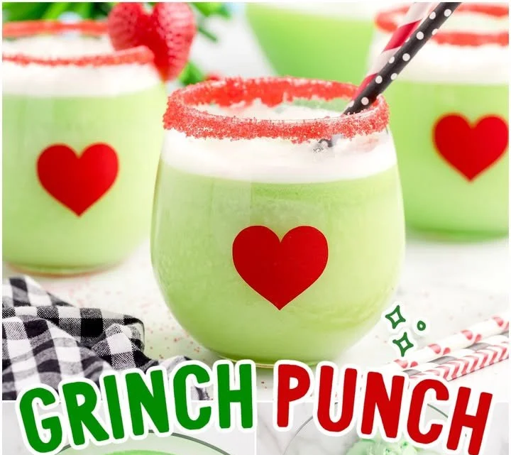 Festive green Grinch Drink in a holiday-themed cup