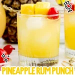 Refreshing Pineapple Rum Punch cocktail garnished with pineapple slices