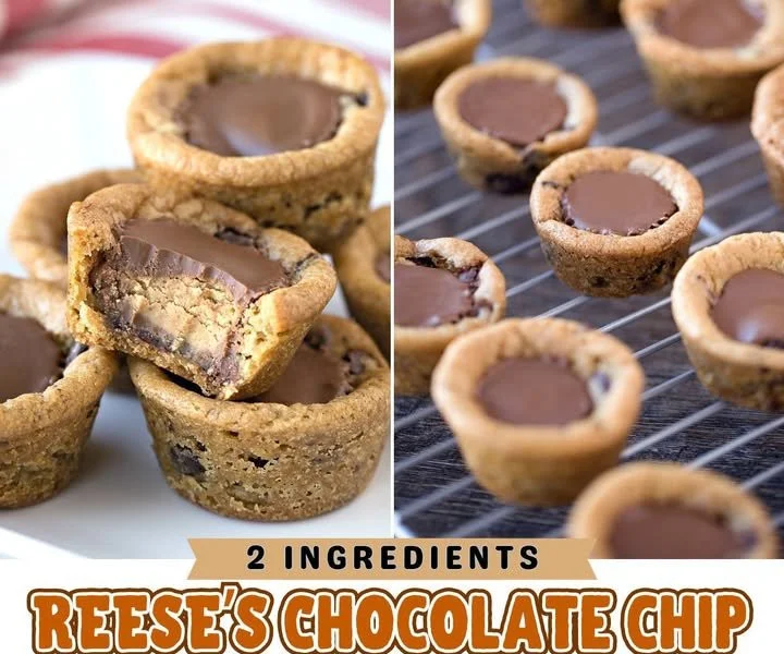 REESE’S Chocolate Chip Cookie Bites on a plate with chocolate chunks