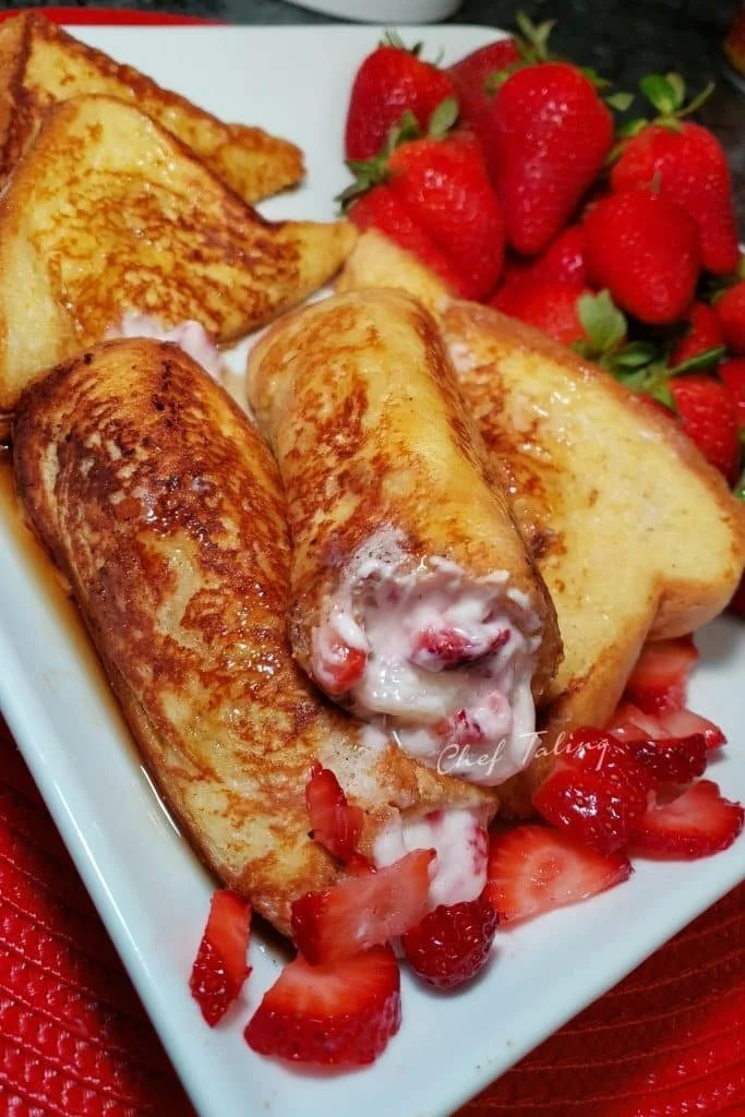 Delicious Strawberry French Toast Roll-Ups served on a plate
