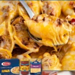 Delicious Taco Stuffed Shells filled with seasoned taco ingredients